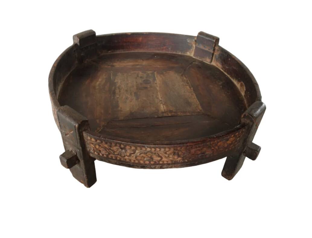 Large Antique Indonesian / Indian Carved Round Chakki Table