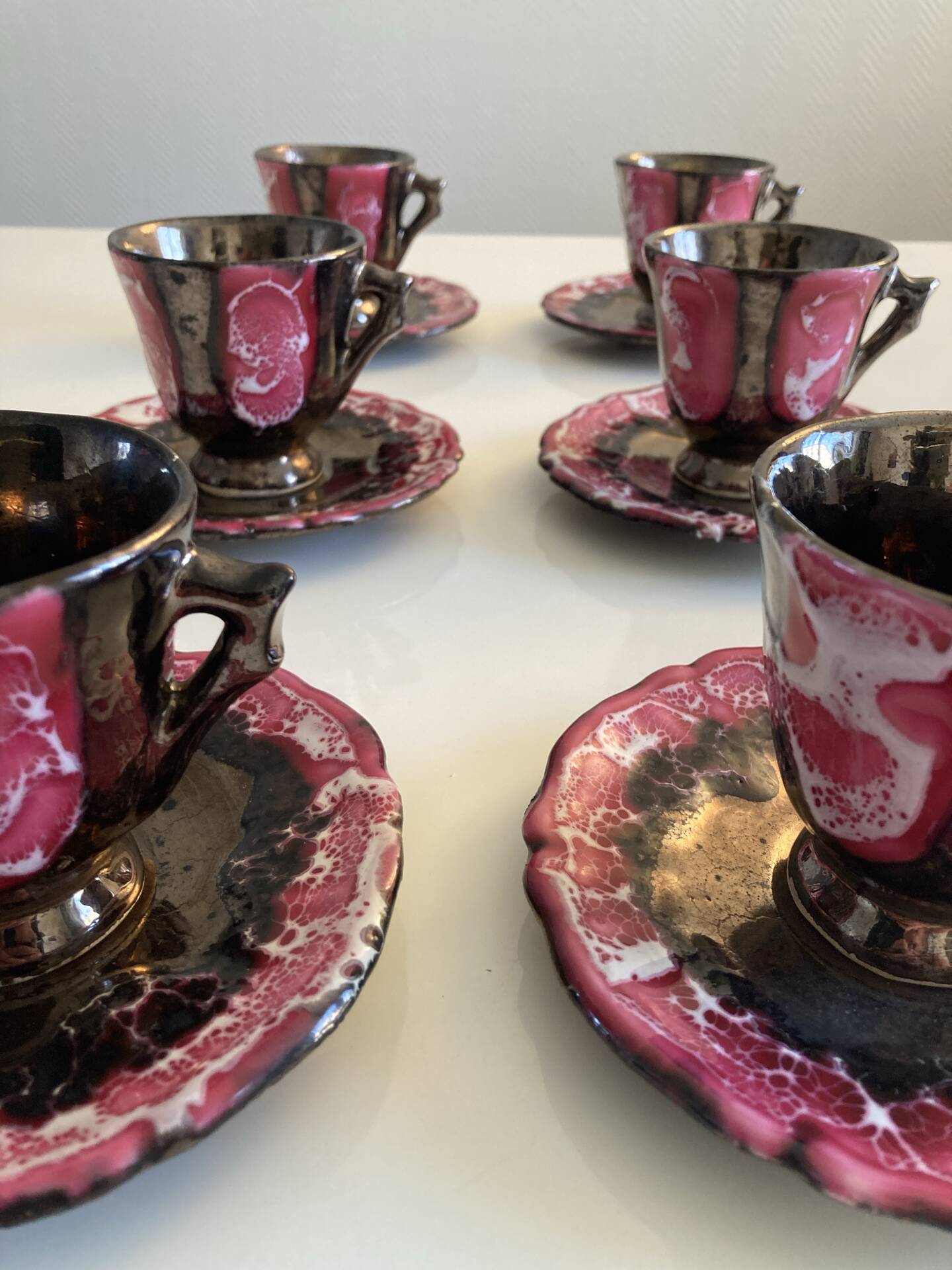 Service à Café /Thé en grès flammé / effets irisés - Atelier Vallauris