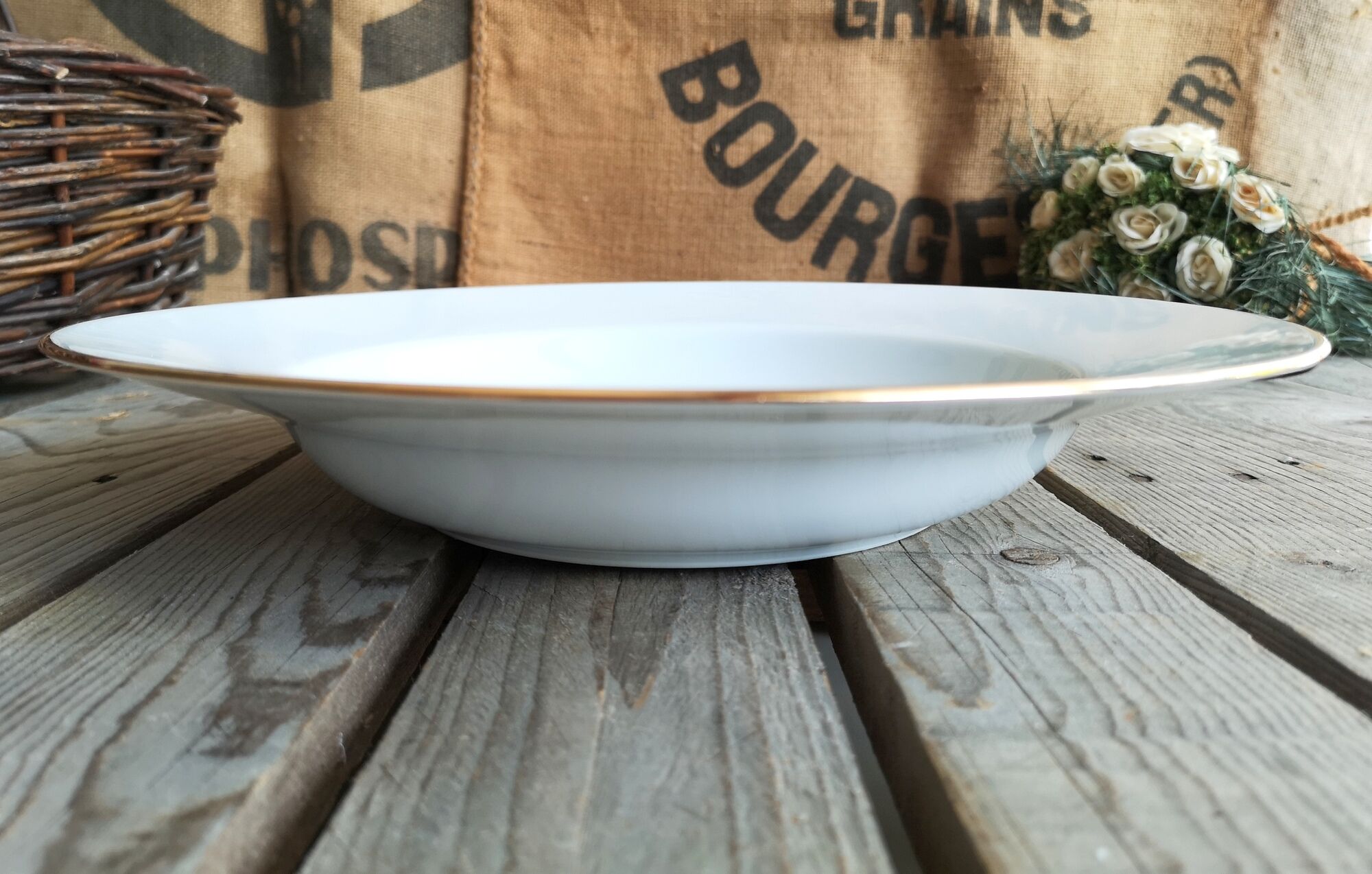 Porcelain service dish by Limoges france nenuphar rose decoration