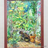 Vintage impressionist oil painting of a garden, Alexander Michael 1994.