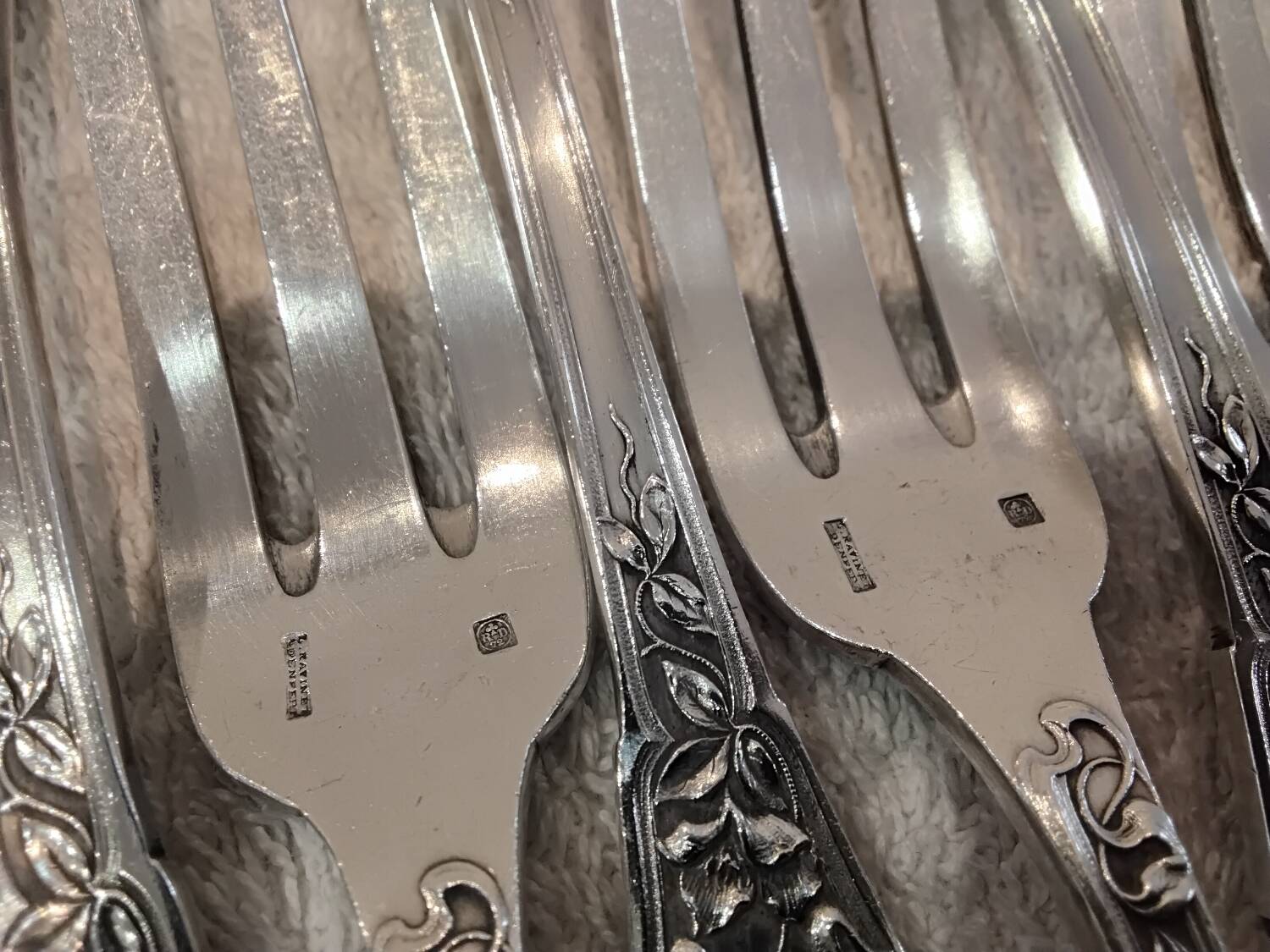 12 silver-plated table forks by goldsmith Ravinet Art Nouveau