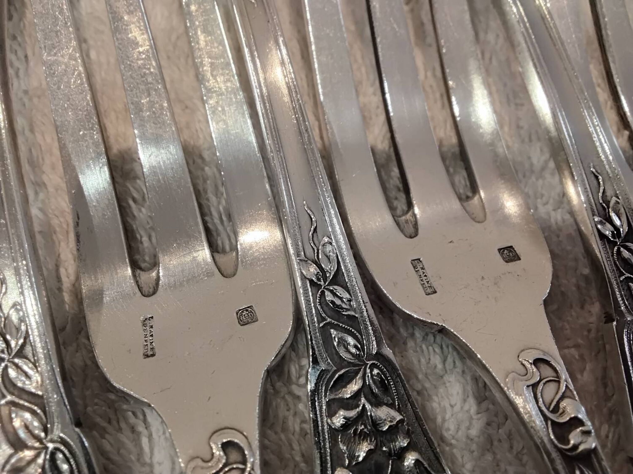 12 silver-plated table forks by goldsmith Ravinet Art Nouveau