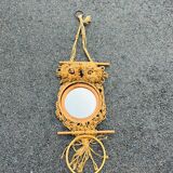 Vintage 1970s owl mirror macrame towel holder