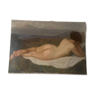Grand tableau époque 1900 - Époque 1900 qGrand nu féminin allongé