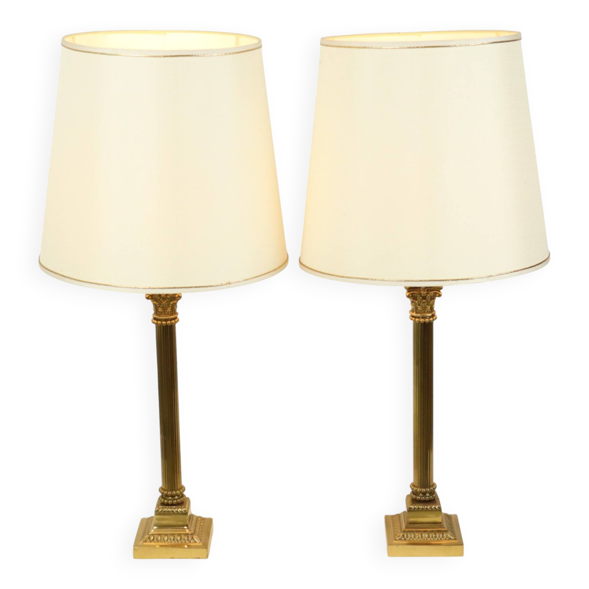 Pair of Hollywood Regency Lamps Brass Pillar Column 75cm