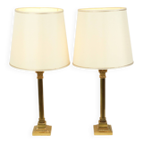 Pair of Hollywood Regency Lamps Brass Pillar Column 75cm