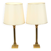 Pair of Hollywood Regency Lamps Brass Pillar Column 75cm