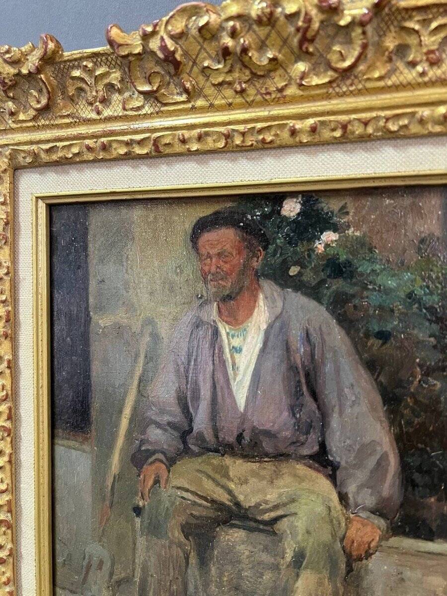 Portrait Oil on Wood, 20th Century