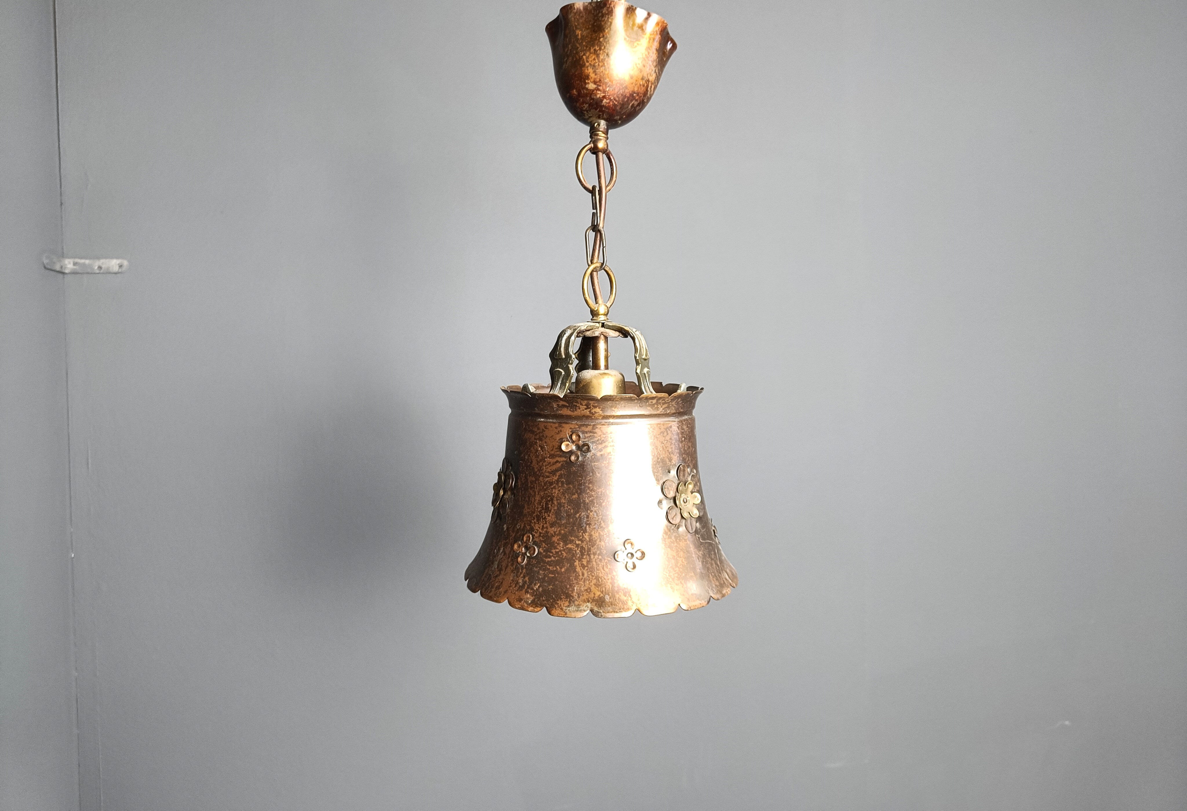 Brutalist copper pendant light, 1970s