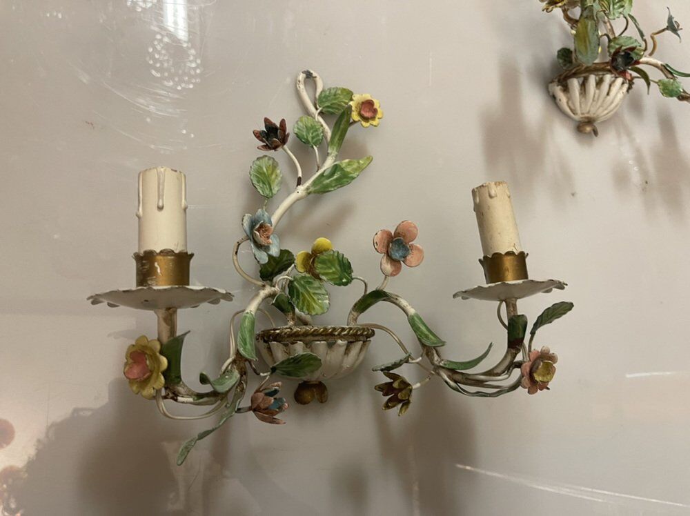 Florentine Tole Flower Sconces, Set of 2