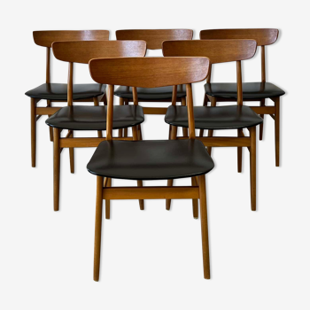 Ensemble danois vintage de 6 chaises en teck skai