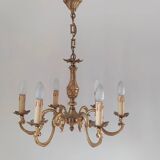 Genuine bronze chandelier Lucien Gau Paris 6 lights from the 60s