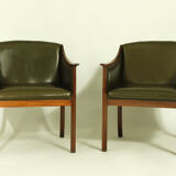Pair of Leather Lounge Chairs by Ole Wanscher, 1950s