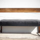 Antique wood bench and black imitation leather
