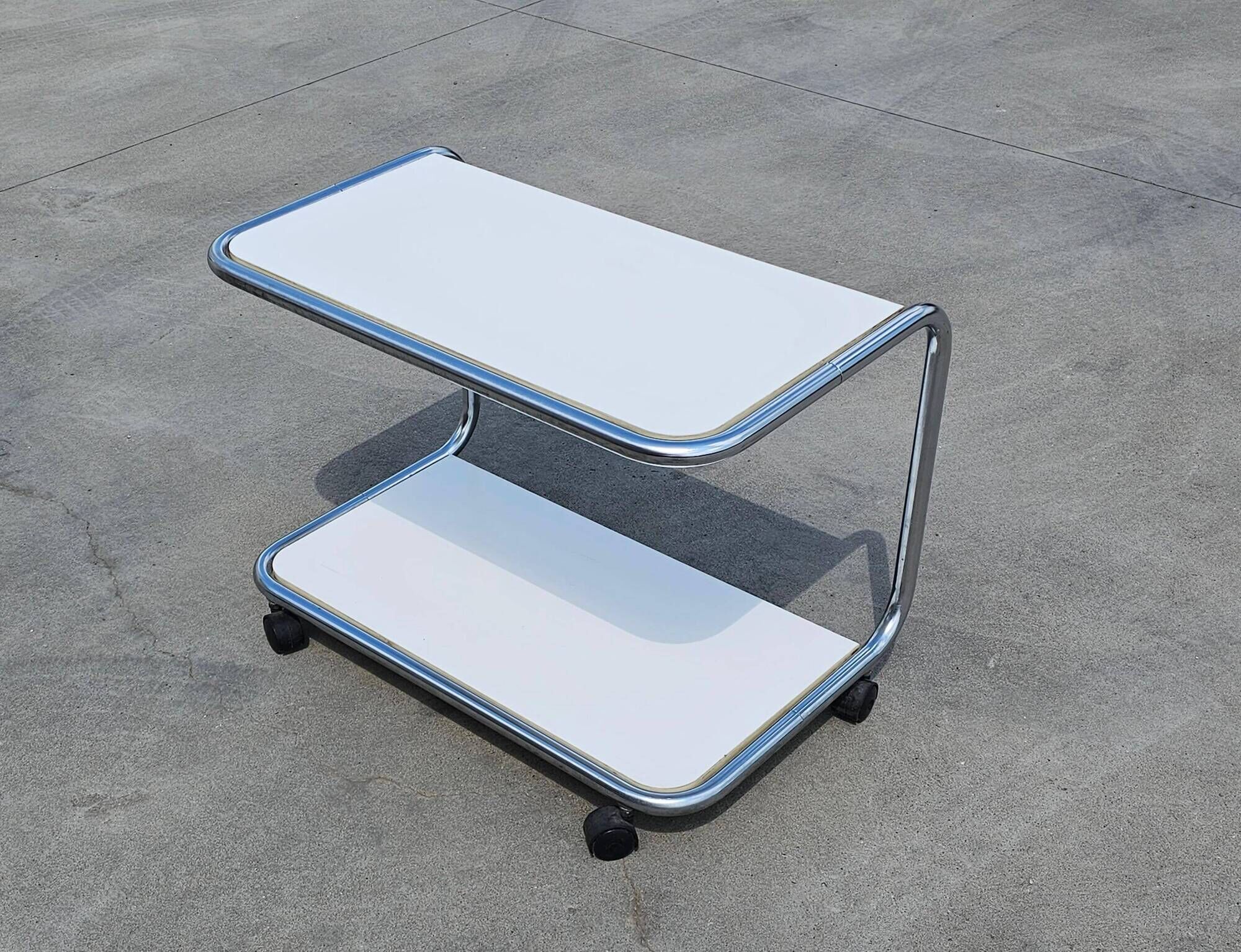 Tubular side table with 2 levels in Bauhaus style, tubular steel, 1970s.