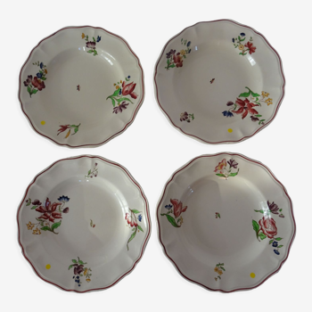 4 assiettes sarreguemines,creuses faience fleurs strasbourg