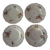 4 plates sarreguemines, hollow faience flowers strasbourg