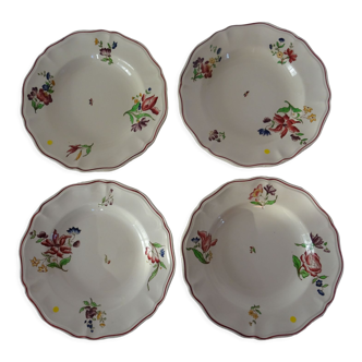 4 plates sarreguemines, hollow faience flowers strasbourg