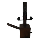 Candle holder wood wrought iron folk art decoration brutalist handmade countryside candlestick candelabra