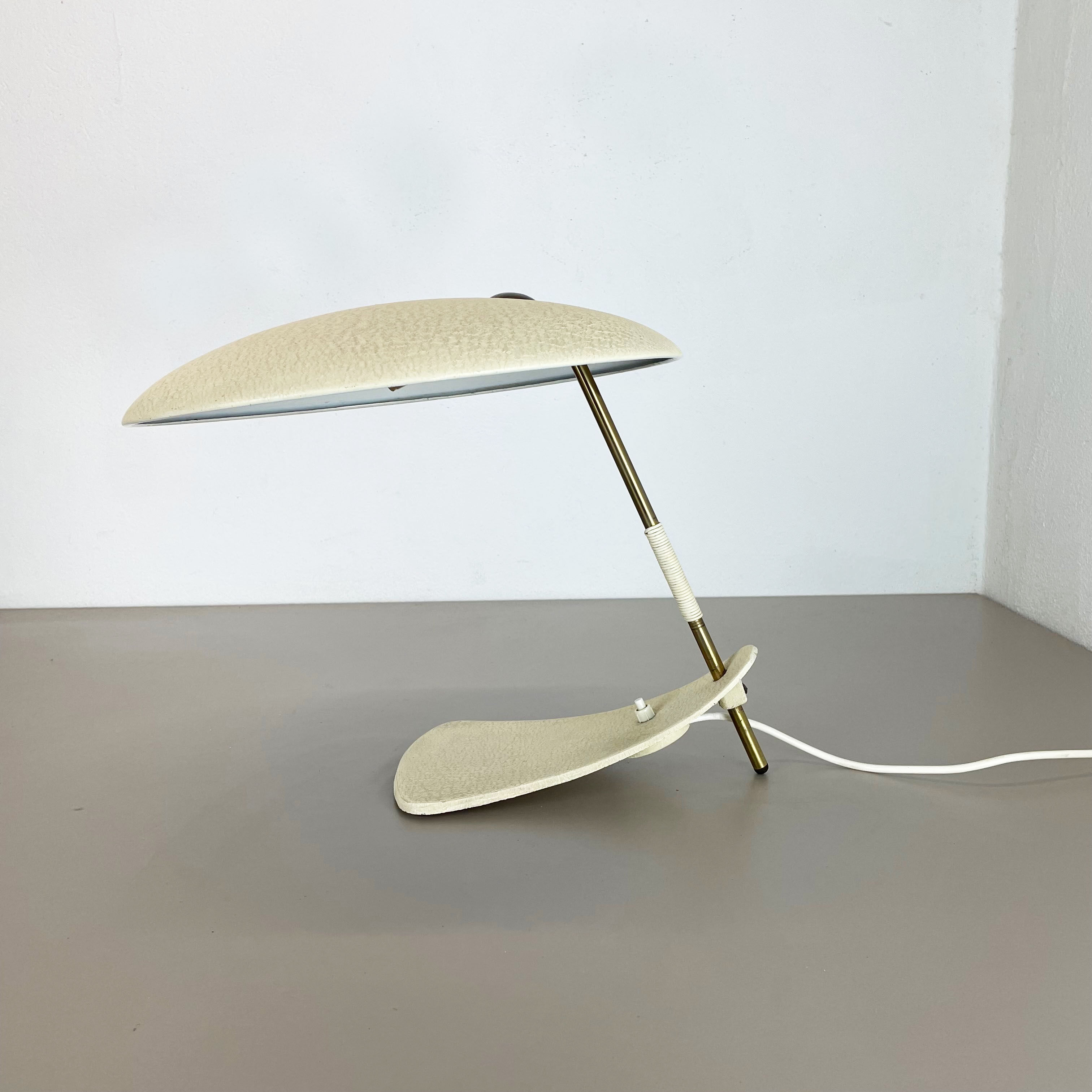 Modernist kalmar sytle Bauhaus beige metal and brass desk light, Austria, 1950s