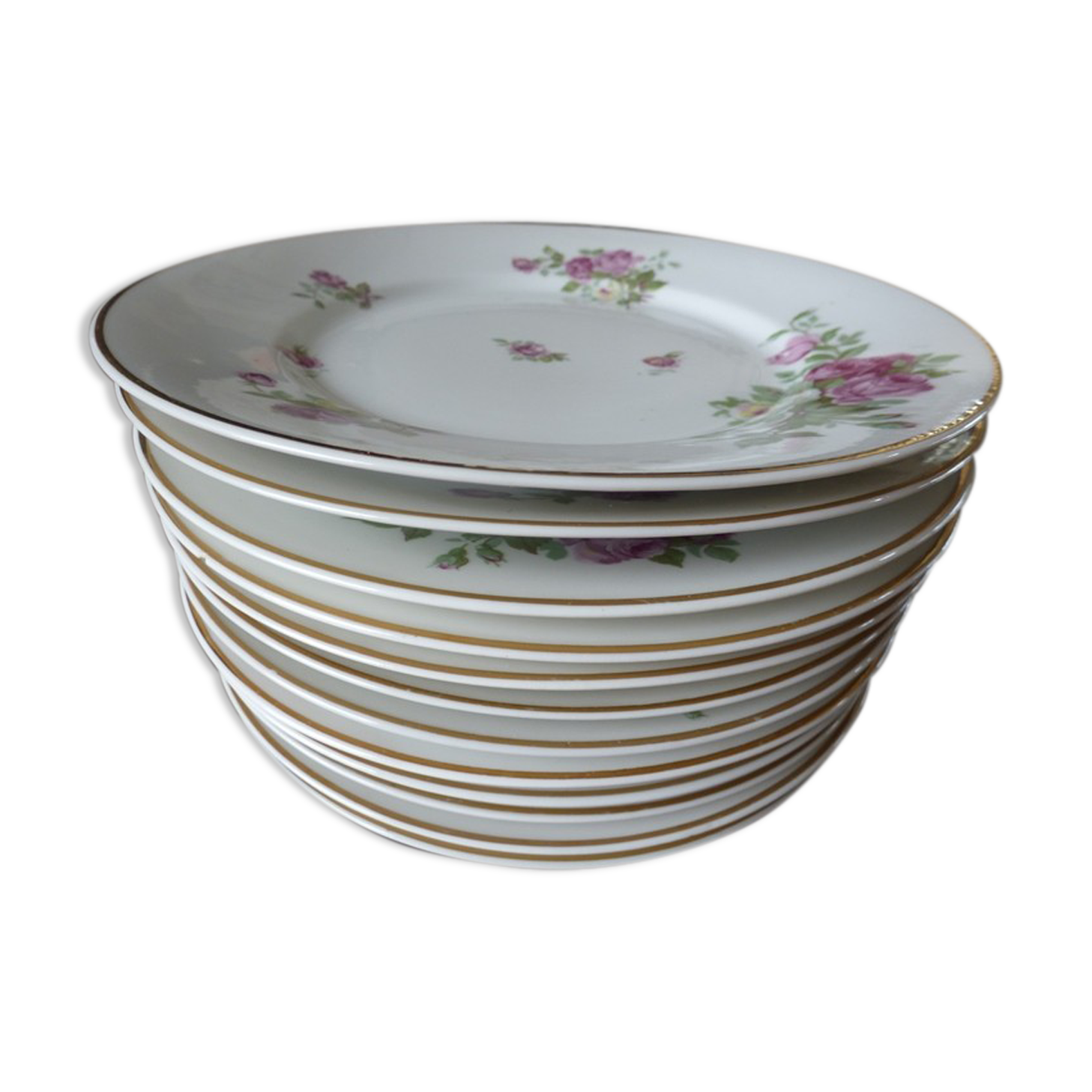 12 Plates pattern flowers in Limoges porcelain
