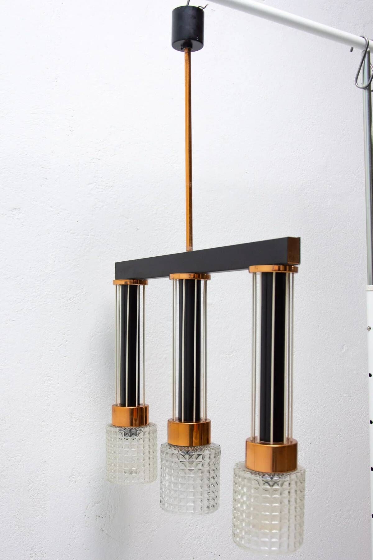 Czechoslovak brutalist light fixture, mid-century ceiling lighting, 1970s