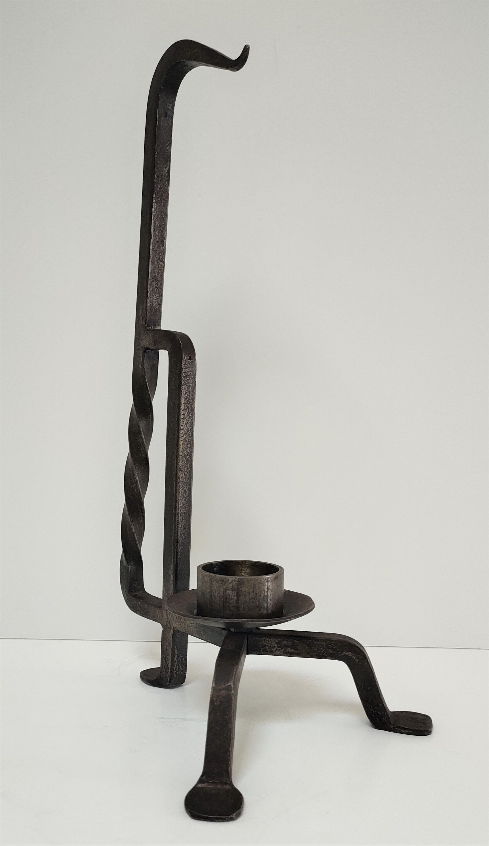 Brutalist candle holder design iron black patina 60s