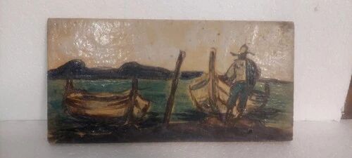 Formelle Pescatore Avec Barques Peinte Et Émaillée Œuvre Unique R.PUCCI