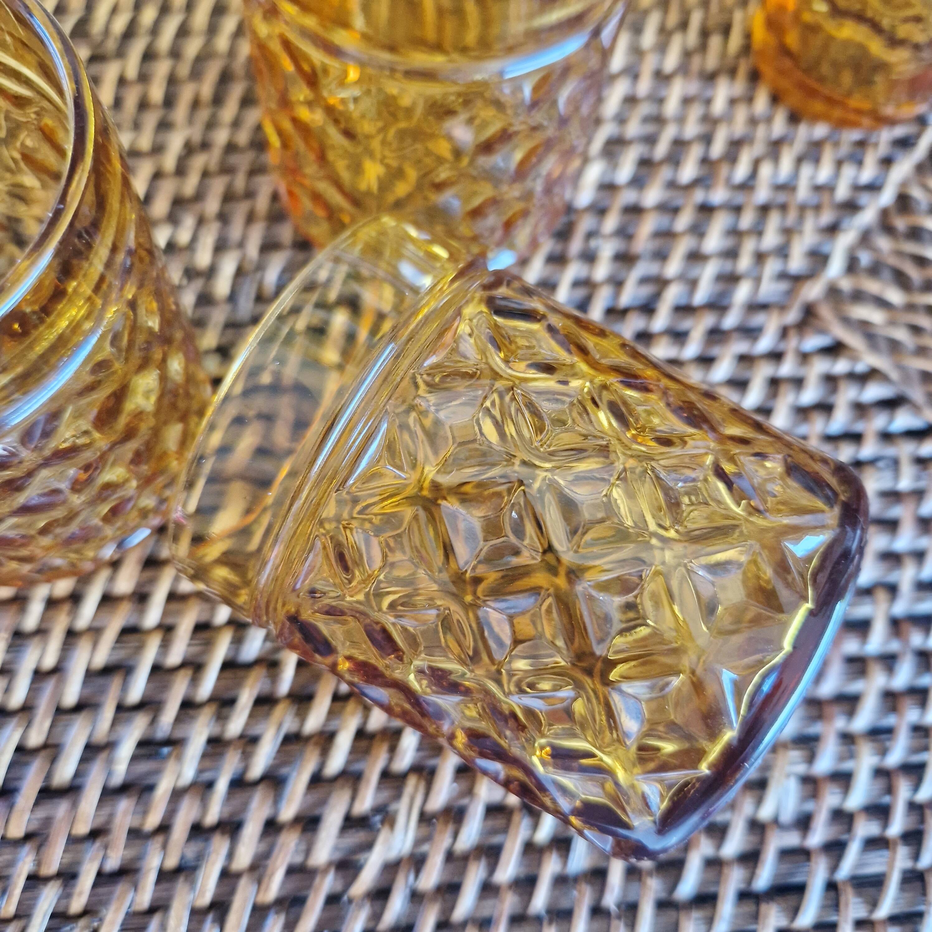 Set of 5 vintage glasses in amber yellow glass pernod france 2 assorted models