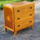 Vintage chest of drawers from the 50s in blond and gold beech 3 drawers feet compass