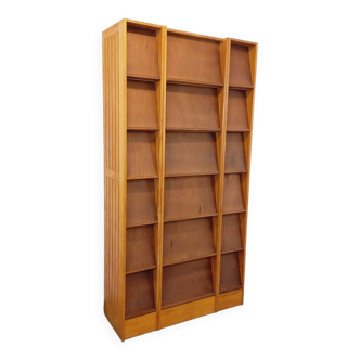 Large vintage locker bookcase in light and dark wood from the 60s