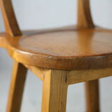 Pair of brutalist wooden back stools. France, circa 1960
