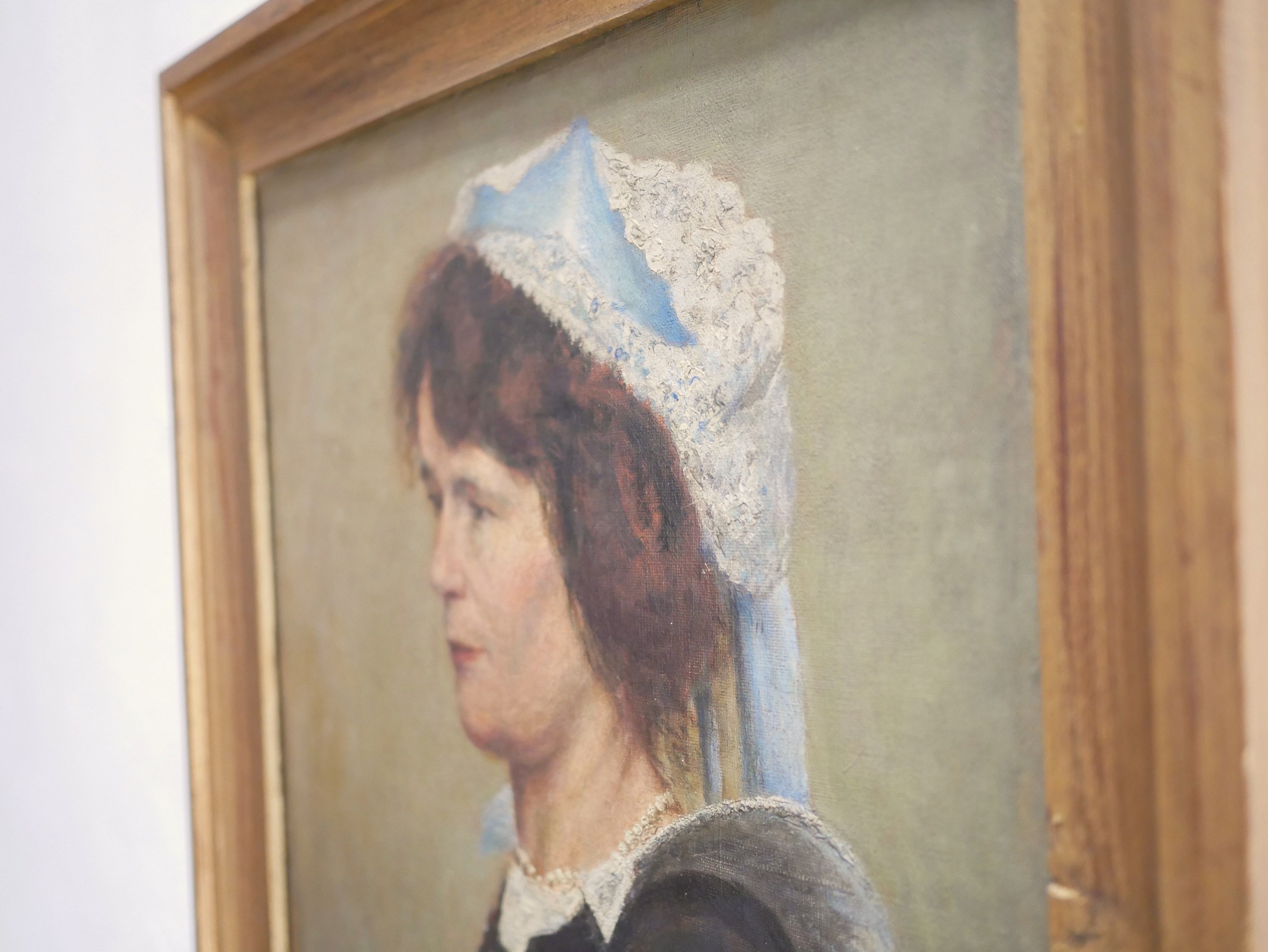 Portrait painting, painting on old canvas