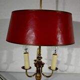 Brass bouillotte lamp with red lampshade, Louis XVI – XXth style