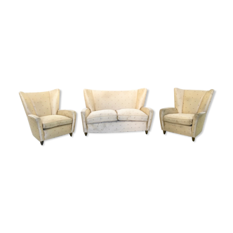Midcentury ivory living room set with its original fabric, 1950s