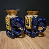 Pair of Elephant Coffee Tables in Glazed Ceramic - First Half of the 20th Century