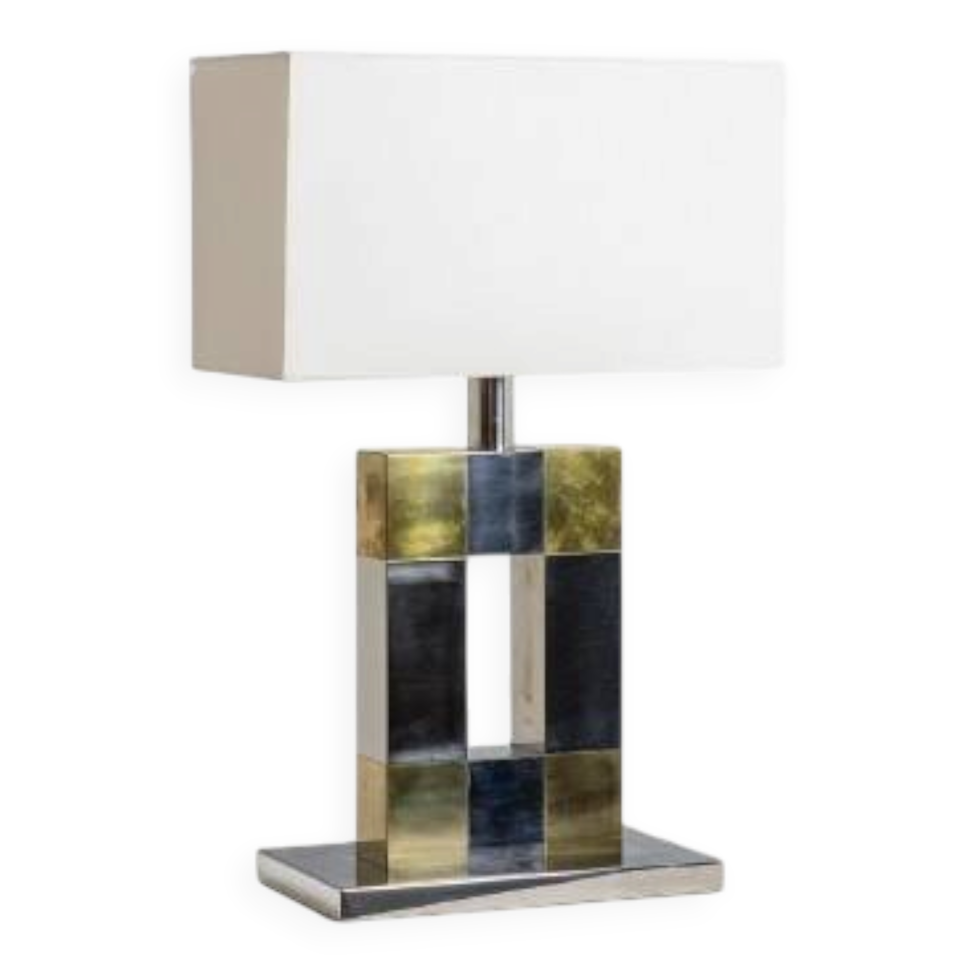 Sandro Petti. Geometric lamp in silvered and gilded metal. 1970s.