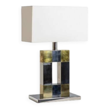 Sandro Petti. Geometric lamp in silvered and gilded metal. 1970s.