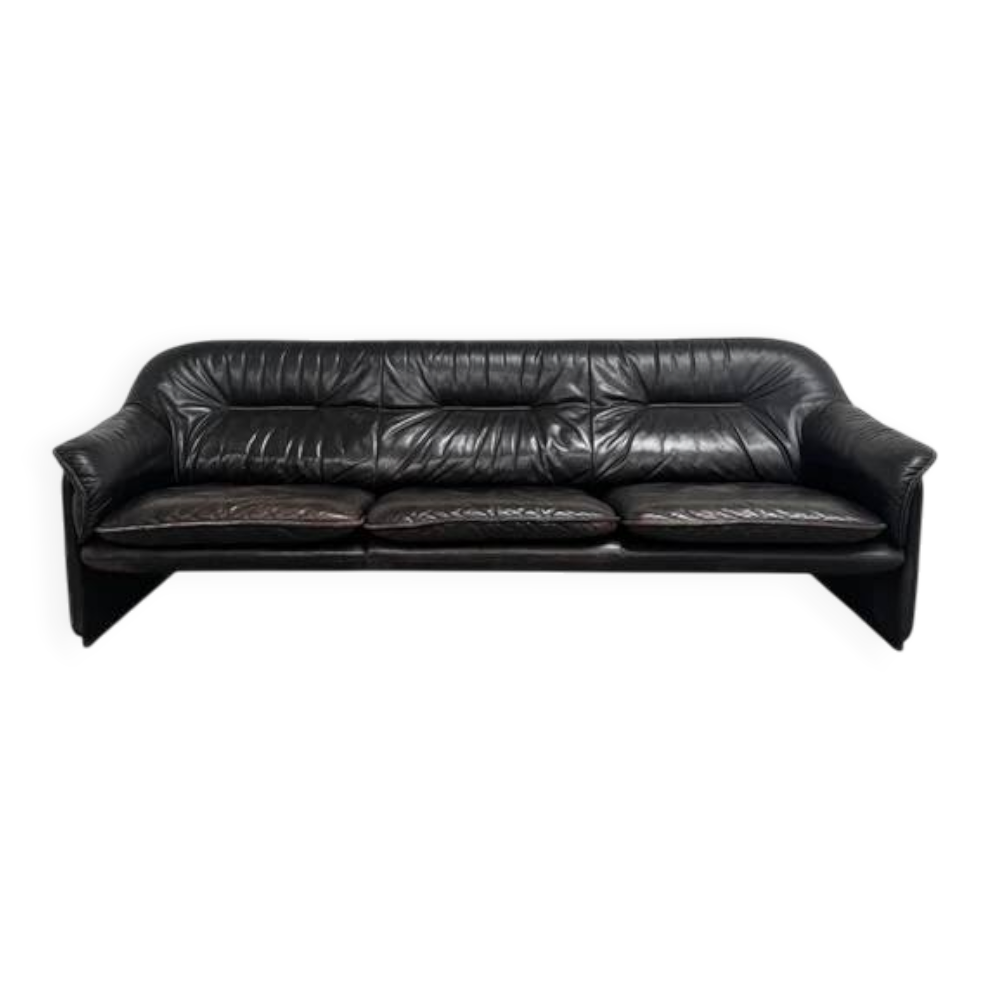 Black leather De Sede DS16 sofa, 1970s