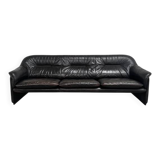 Black leather De Sede DS16 sofa, 1970s