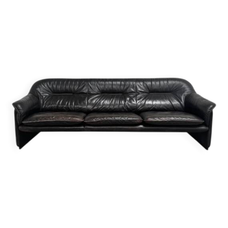 Black leather De Sede DS16 sofa, 1970s
