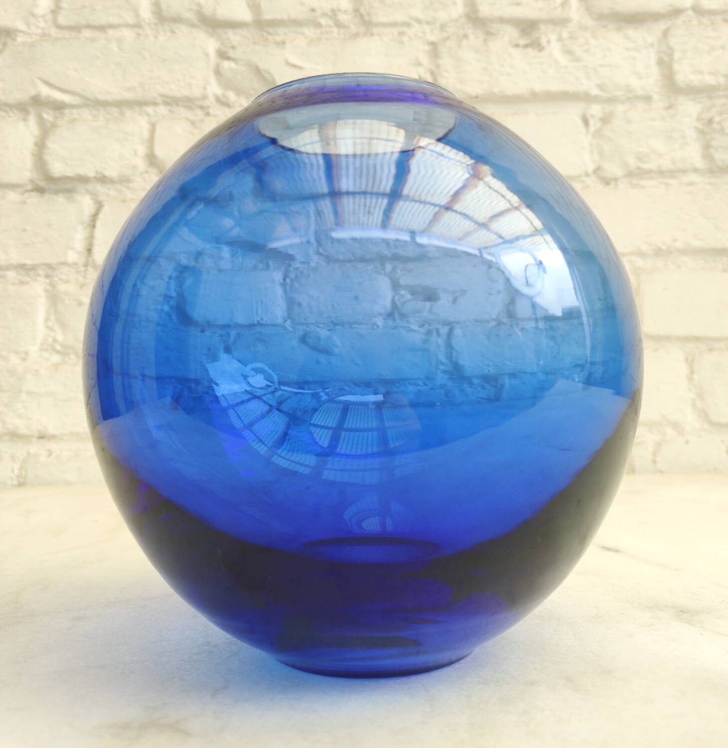 Vintage cobalt blue glass round vase