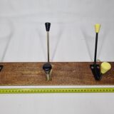 Vintage coat rack, three double tricolor hooks, 50-60s, 53 cm