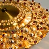 Mid Century Modern ceiling lamp made of glass stones and brass frame