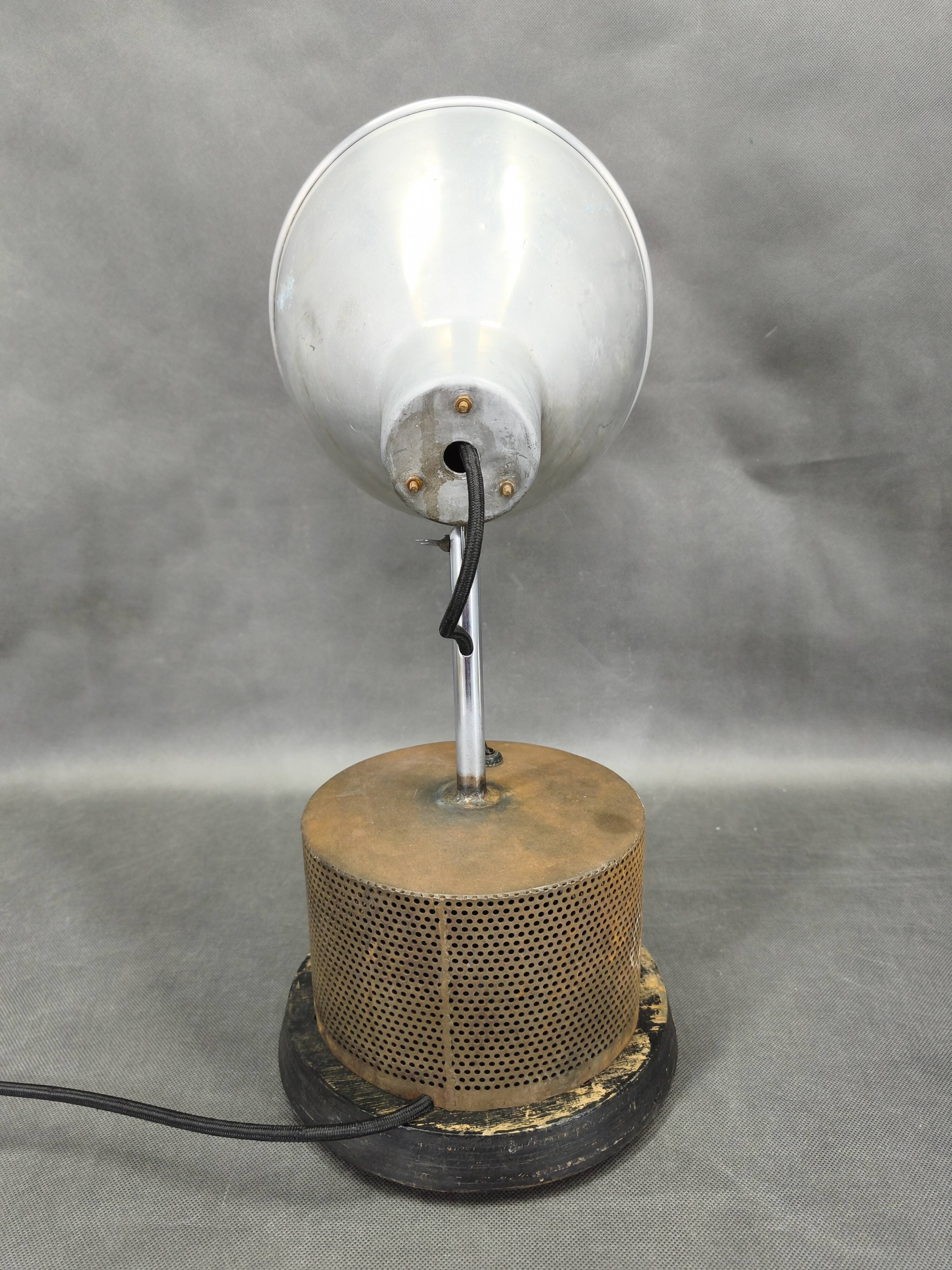 1940 industrial table lamp in aluminium and metal, Czechoslovakia