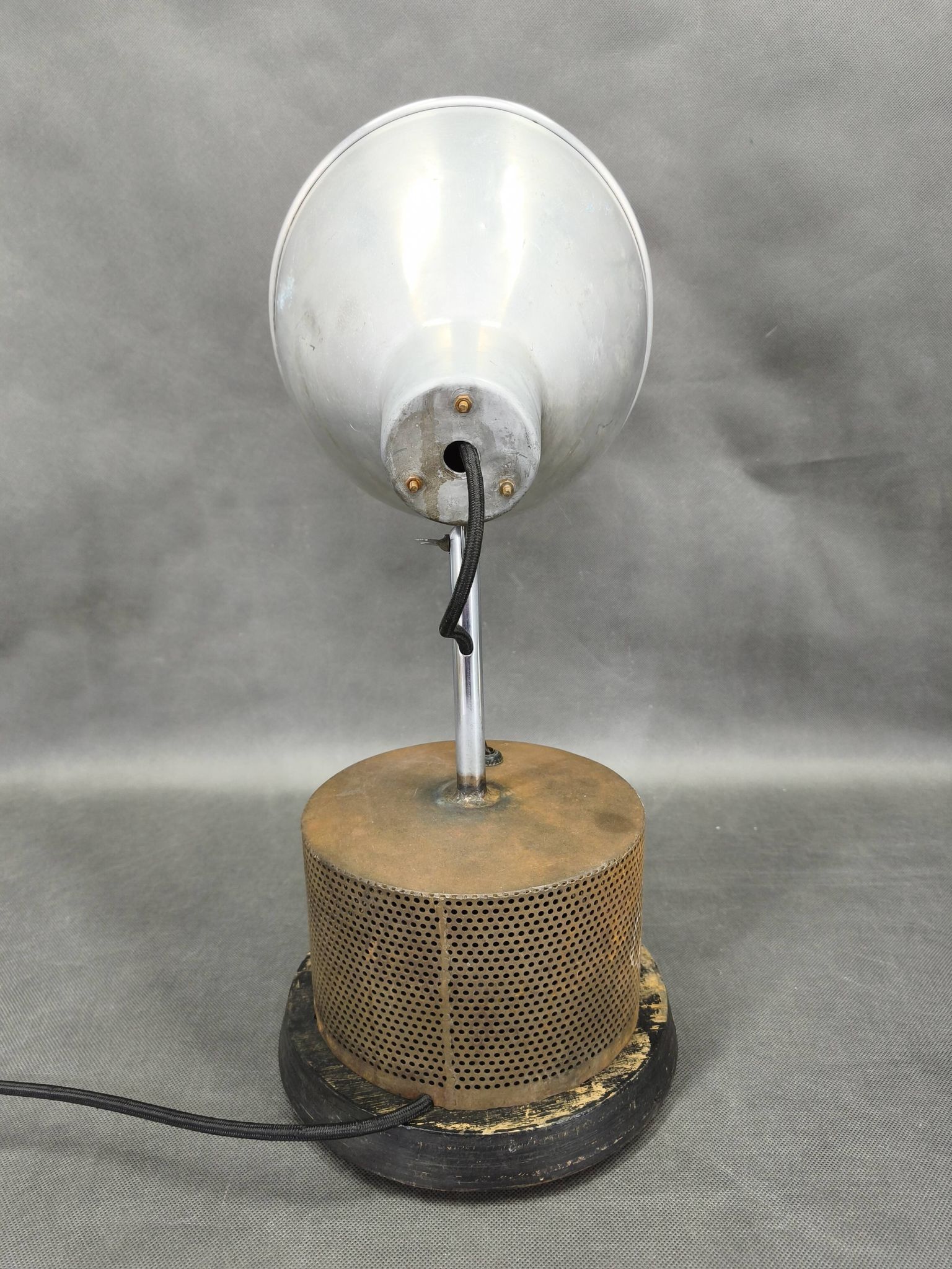 1940 industrial table lamp in aluminium and metal, Czechoslovakia