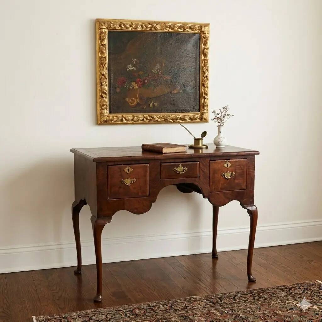 Antique Chippendale writing desk in walnut, oak, and fir, 18th century.