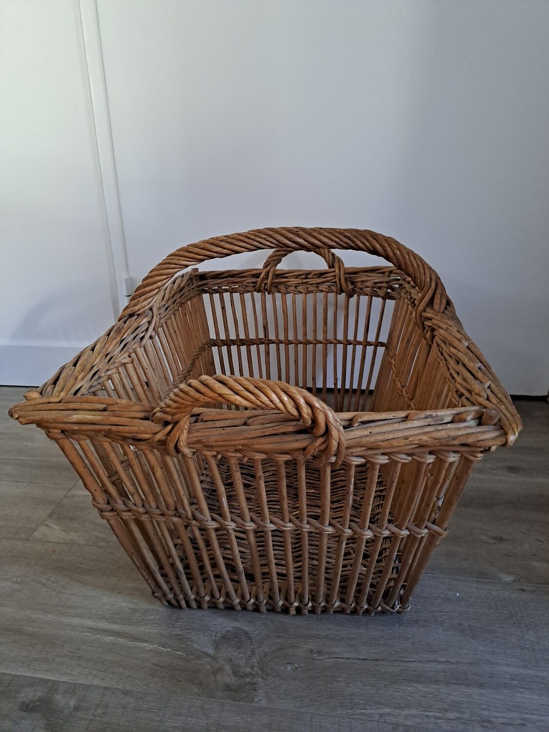 Old rattan laundry basket