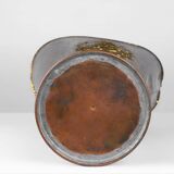 French vintage rustic brass and copper base umbrella stand with embossed decoration