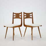 1960s Set of Six Rare Oak Dining Chairs, Czechoslovakia